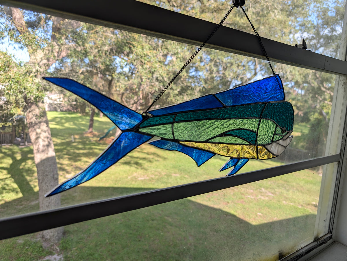 Handcrafted Stained Glass Mahi Mahi (21W x 9H)