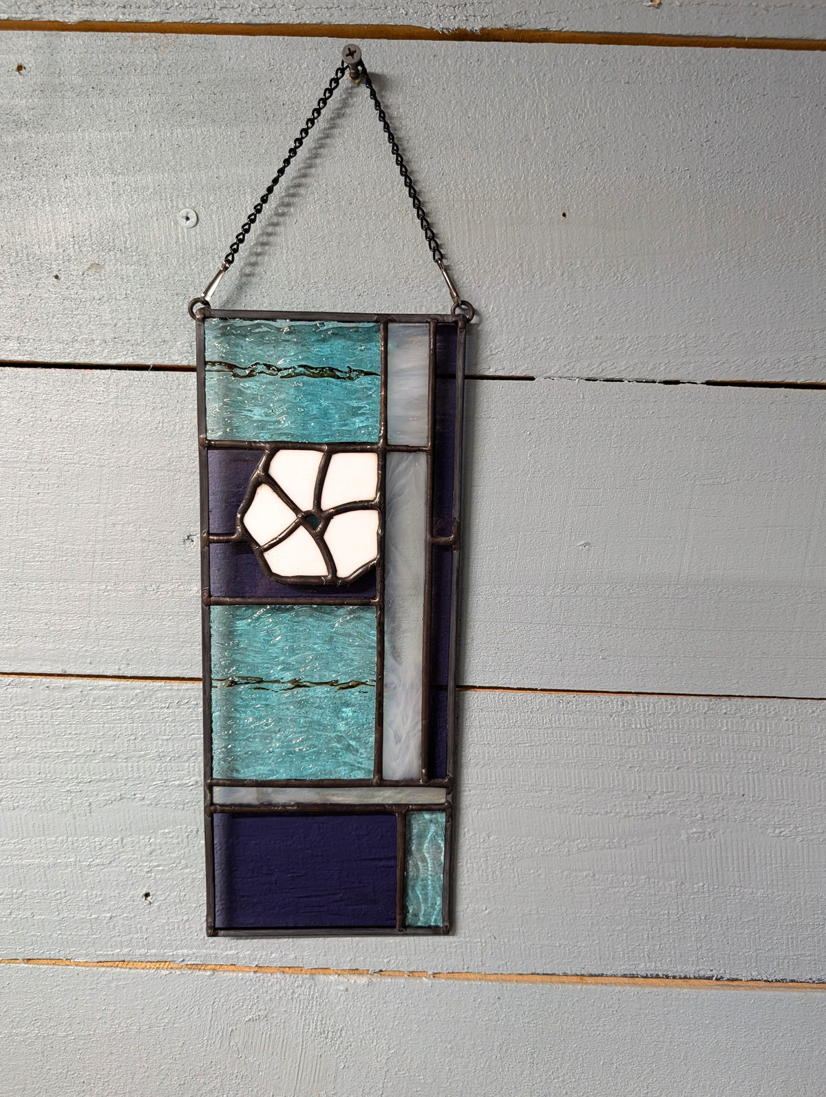 Geometric Stained Glass Flower Panel (4W by 11H)