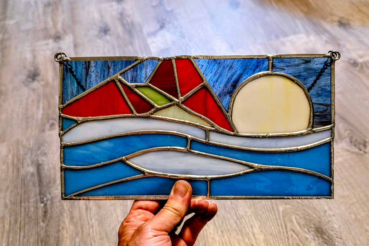 Abstract Geometric Stained Glass Panel (11W x 6H)