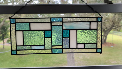 Modern Geometric Stained Glass Panel (16W x 6H) - Horizontal or Vertical