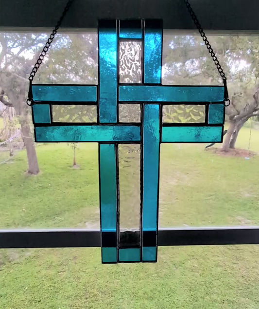 Modern Stained Glass Celtic Cross (9W x 11H)