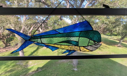 Handcrafted Stained Glass Mahi Mahi (21W x 9H)