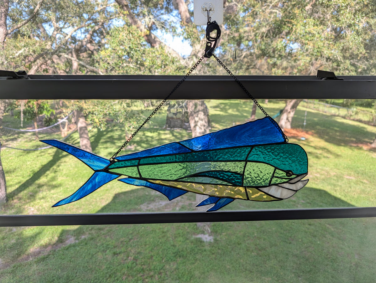 Handcrafted Stained Glass Mahi Mahi (21W x 9H)