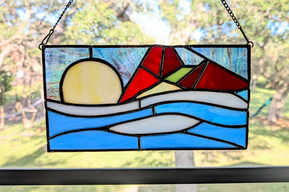 Abstract Geometric Stained Glass Panel (11W x 6H)