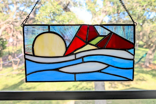 Abstract Geometric Stained Glass Panel (11W x 6H)