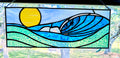 Handmade Stained Glass Ocean Wave Window Panel - Sunset Seascape Landscape Wall Art - 16x7 Luxury Coastal Beach House Decor