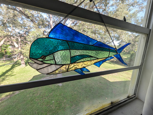 Handcrafted Stained Glass Mahi Mahi (21W x 9H)
