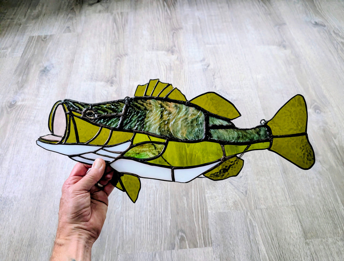 Limited Edition Stained Glass Largemouth Bass - Premium Herringbone Glass (18W x 9H)