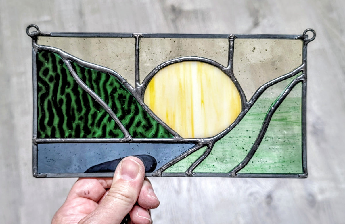 Stained Glass Boho Mountain Suncatcher Panel (8.5x4.5)