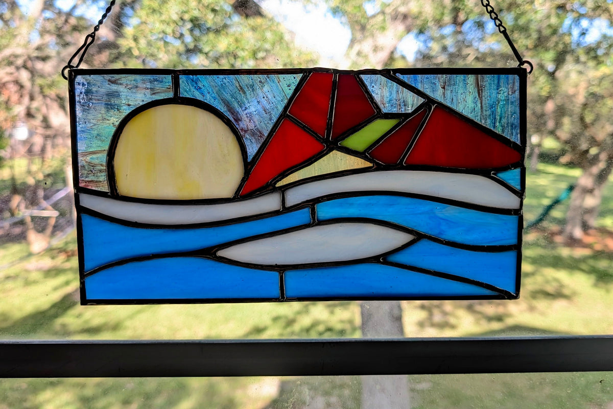 Abstract Geometric Stained Glass Panel (11W x 6H)