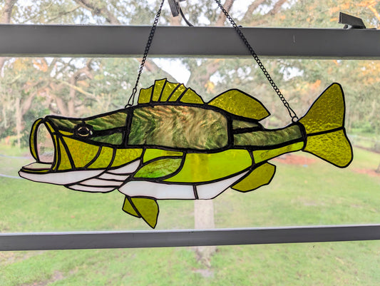 Limited Edition Stained Glass Largemouth Bass - Premium Herringbone Glass (18W x 9H)