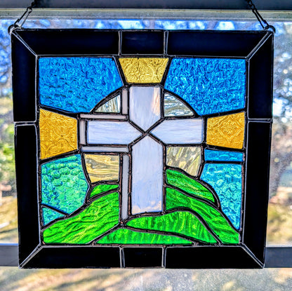 Stained Glass Cross on Mount Panel (10W x 10H)
