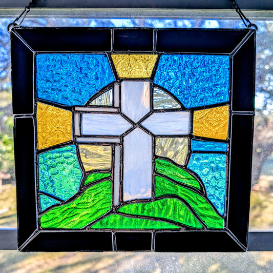 Stained Glass Cross on Mount Panel (10W x 10H)