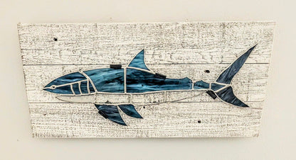 Stained Glass Great White Shark on Driftwood Mount (21W x 10H)