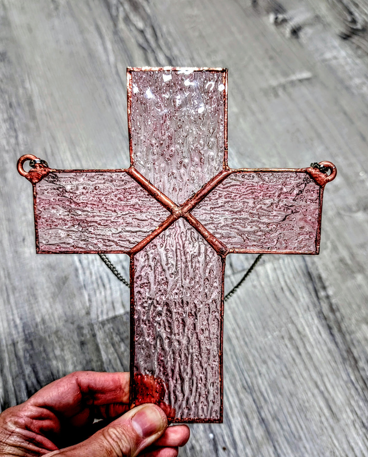 Stained Glass Pink Cross - Small (7W x 8H)