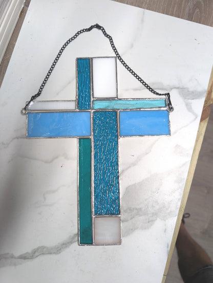 Stained Glass Geometric Cross - Medium (8W x 10H)
