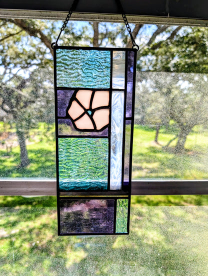 Geometric Stained Glass Flower Panel (4W by 11H)