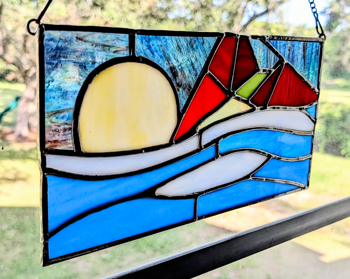 Abstract Geometric Stained Glass Panel (11W x 6H)
