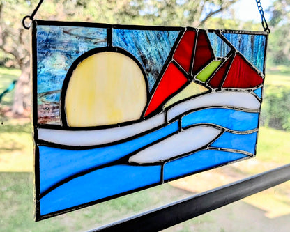 Abstract Geometric Stained Glass Panel (11W x 6H)