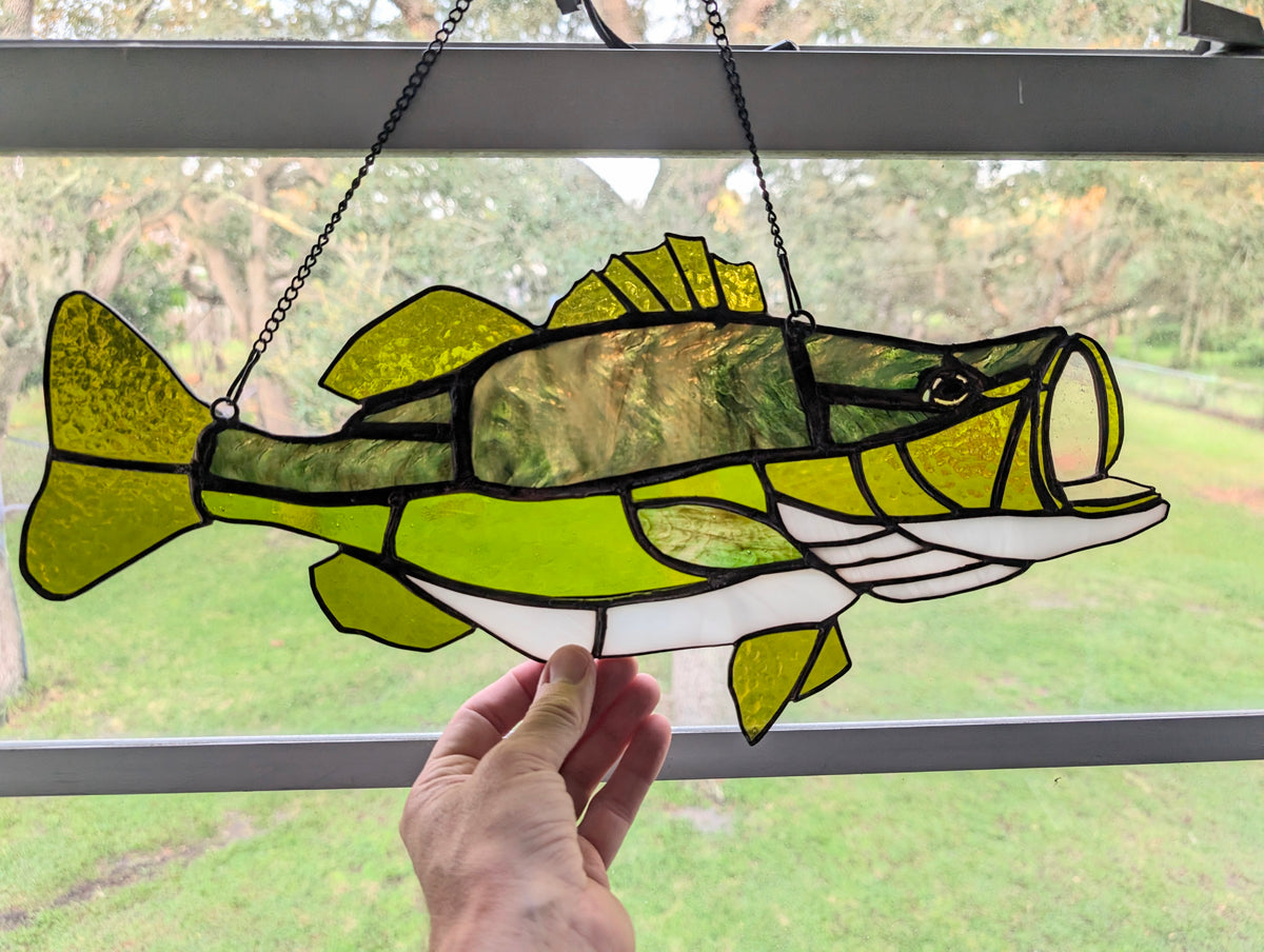 Limited Edition Stained Glass Largemouth Bass - Premium Herringbone Glass (18W x 9H)
