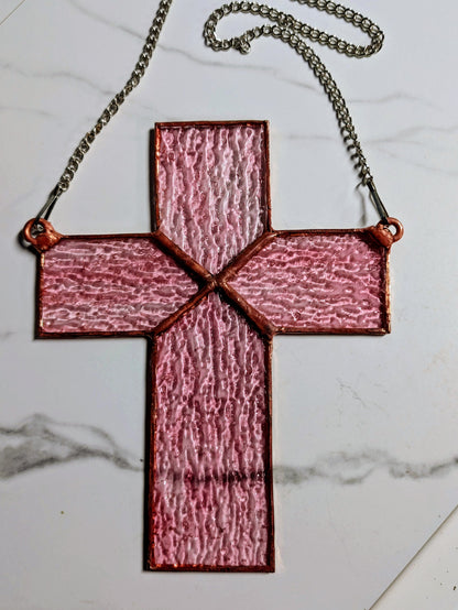 Stained Glass Pink Cross - Small (7W x 8H)