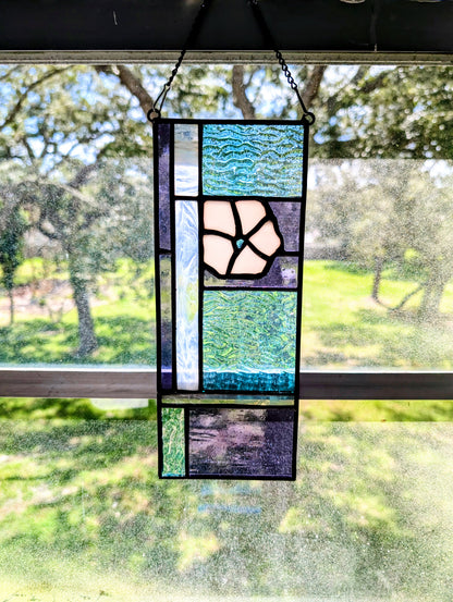Geometric Stained Glass Flower Panel (4W by 11H)