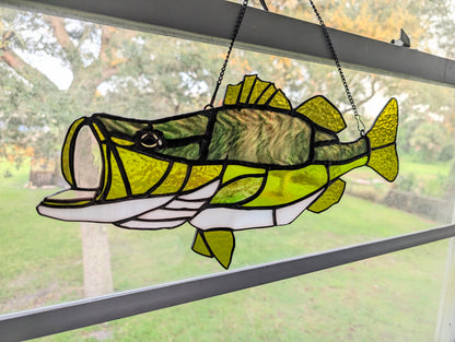 Limited Edition Stained Glass Largemouth Bass - Premium Herringbone Glass (18W x 9H)