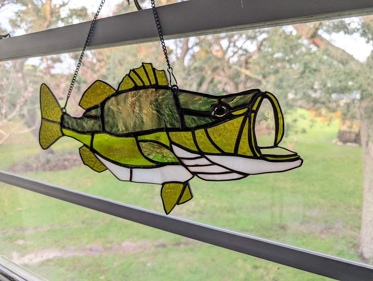 Limited Edition Stained Glass Largemouth Bass - Premium Herringbone Glass (18W x 9H)