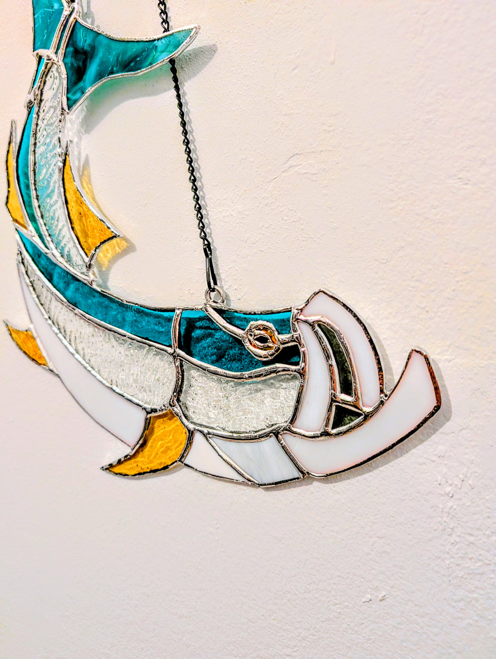Stained Glass Tarpon Fish Suncatcher, Sportfishing Gift for Men, Coastal Beach House Window Decor, Florida Fly Fishing Art Panel (12W x 13H)