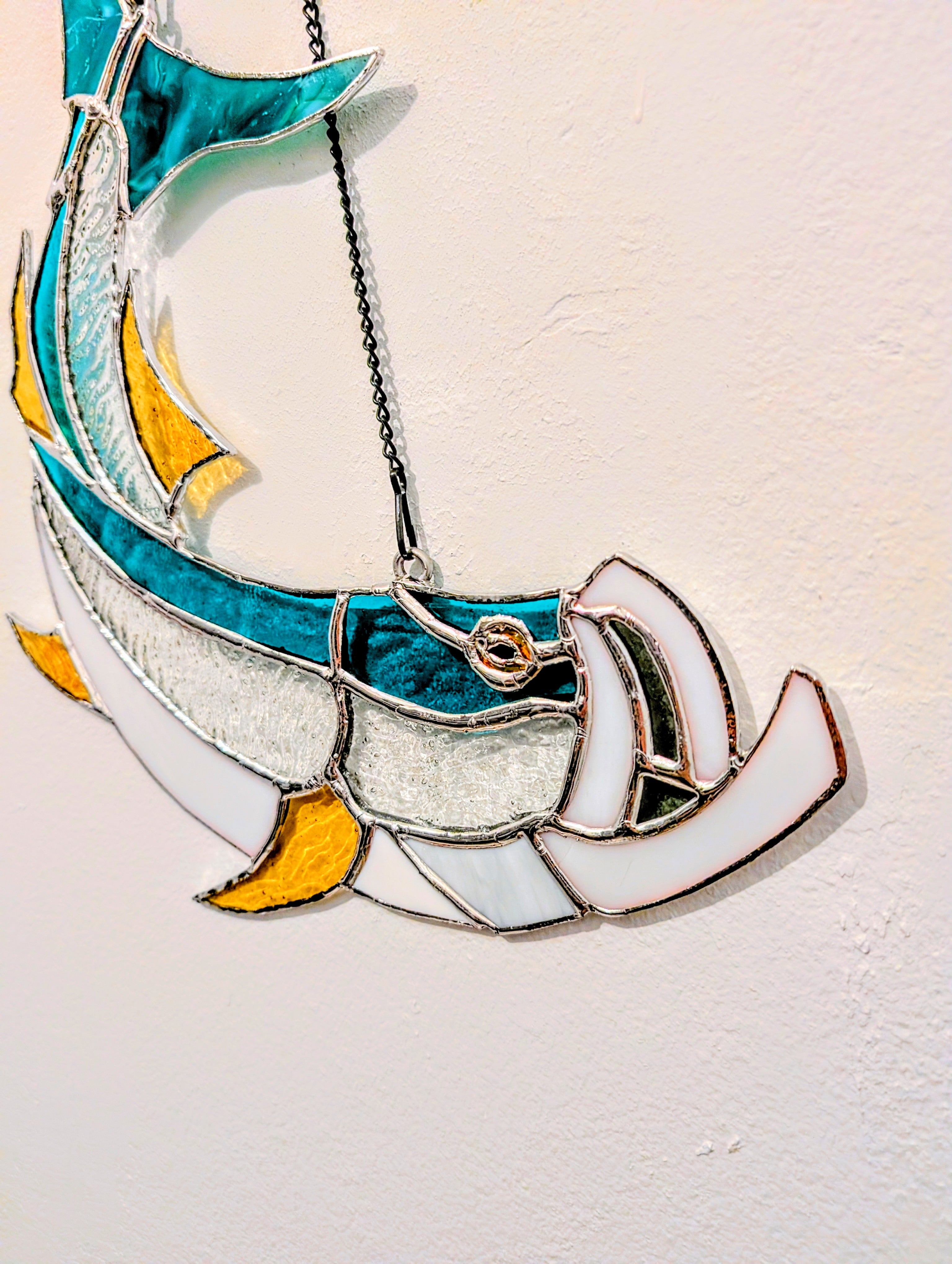 Stained Glass Tarpon Fish Suncatcher, Sportfishing Gift for Men, Coastal Beach House Window Decor, Florida Fly Fishing Art Panel (12W x 13H)
