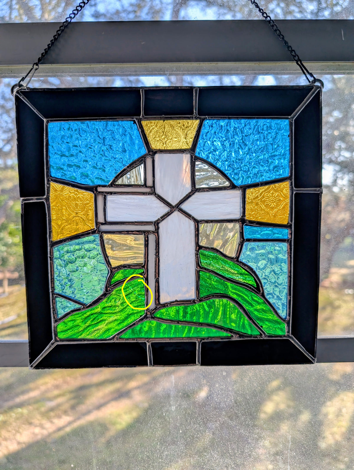 Stained Glass Cross on Mount Panel (10W x 10H)