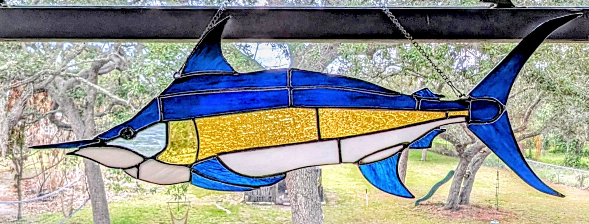 Large Stained Glass Marlin Suncatcher, Offshore Sportfishing Wall Art, Deep Sea Fisherman Gift for Men, Coastal House Decor (25x9)