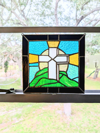 Stained Glass Cross on Mount Panel (10W x 10H)