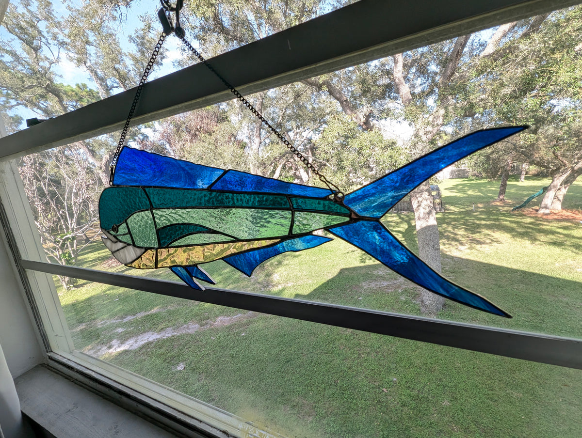 Handcrafted Stained Glass Mahi Mahi (21W x 9H)
