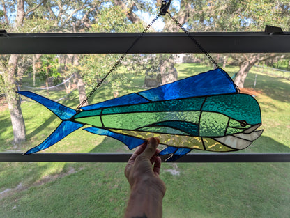 Handcrafted Stained Glass Mahi Mahi (21W x 9H)