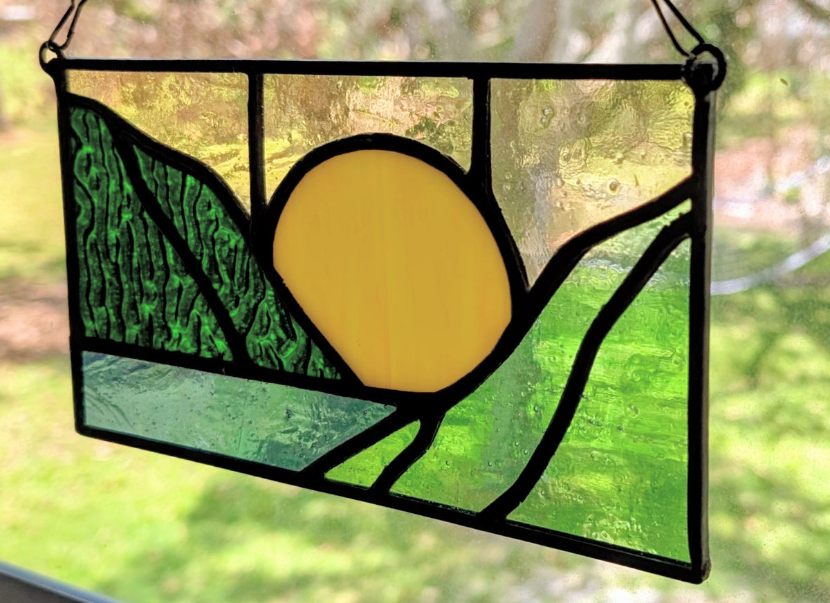 Stained Glass Boho Mountain Suncatcher Panel (8.5x4.5)