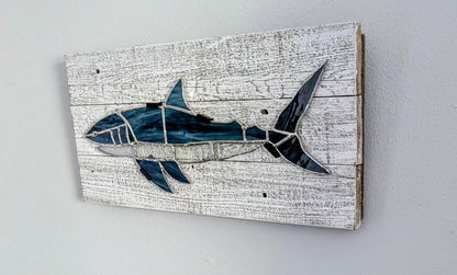 Stained Glass Great White Shark on Driftwood Mount (21W x 10H)