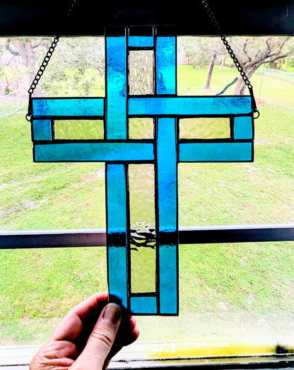Modern Stained Glass Celtic Cross (9W x 11H)