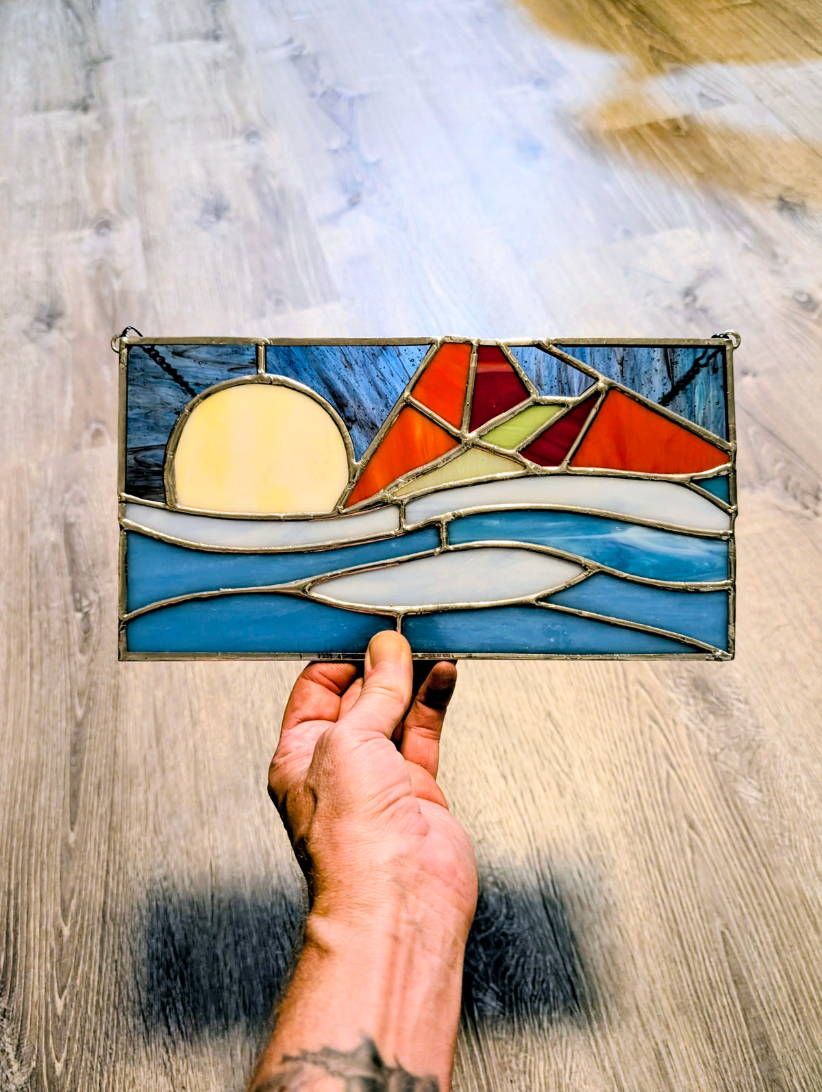 Abstract Geometric Stained Glass Panel (11W x 6H)