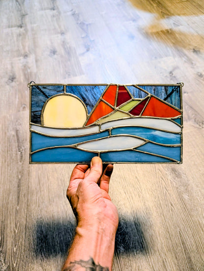 Abstract Geometric Stained Glass Panel (11W x 6H)