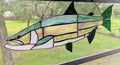 Stained Glass Lake Trout Suncatcher, Freshwater Fishing Gift for Men, Great Lakes Cabin Window Decor, Lake House Luxury Art Panel (20x8)