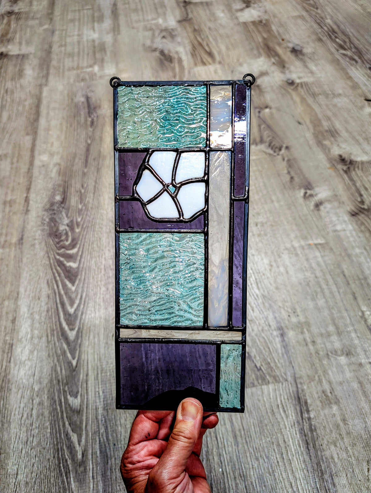 Geometric Stained Glass Flower Panel (4W by 11H)