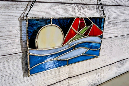 Abstract Geometric Stained Glass Panel (11W x 6H)