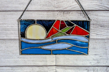 Abstract Geometric Stained Glass Panel (11W x 6H)