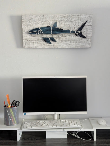 Stained Glass Great White Shark on Driftwood Mount (21W x 10H)