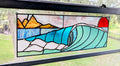 Handmade Stained Glass Ocean Wave Window Panel - Sunset Seascape Landscape Wall Art - 21x8 Luxury Coastal Beach House Decor