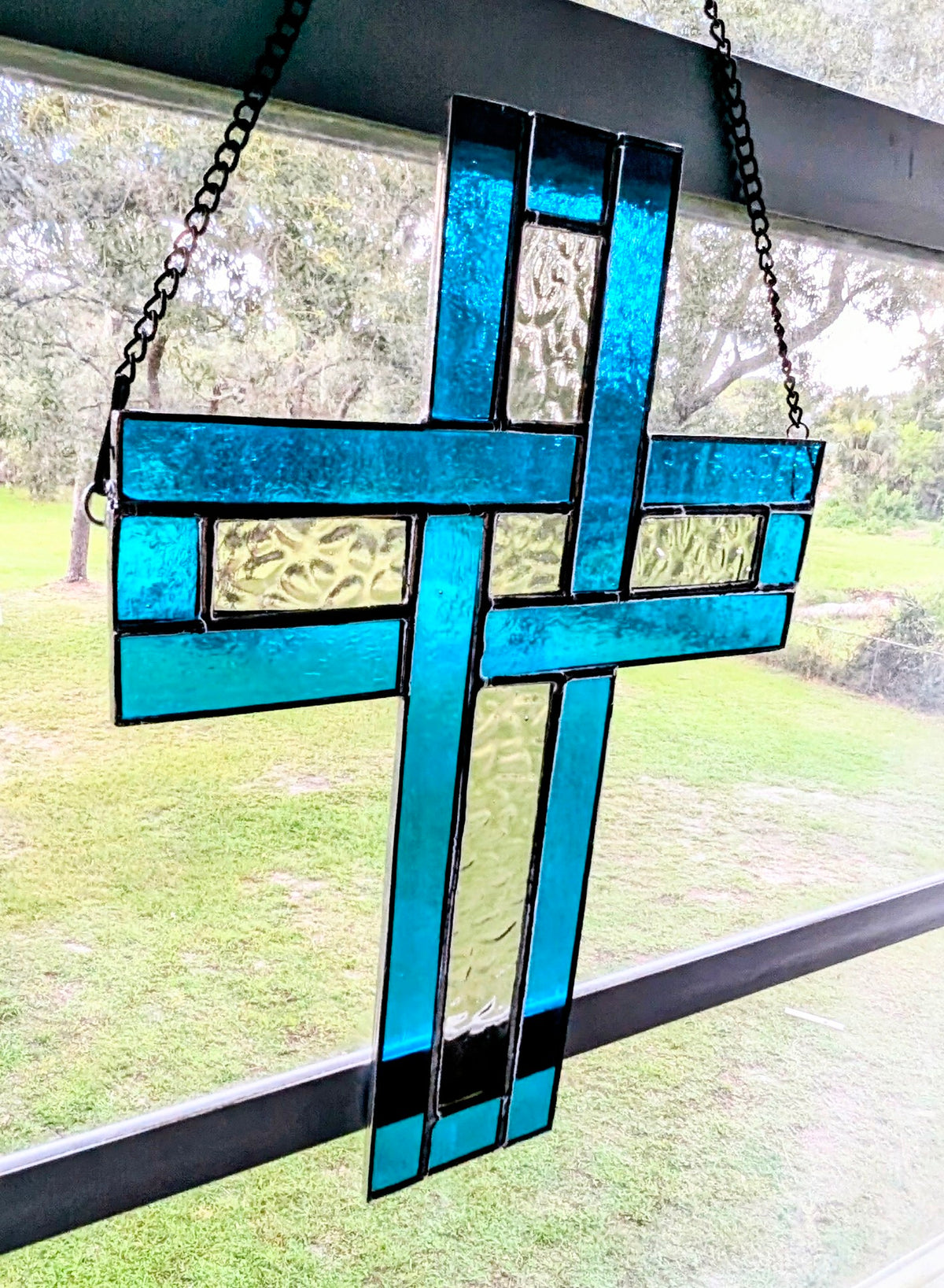 Modern Stained Glass Celtic Cross (9W x 11H)