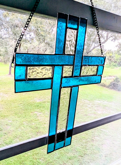 Modern Stained Glass Celtic Cross (9W x 11H)