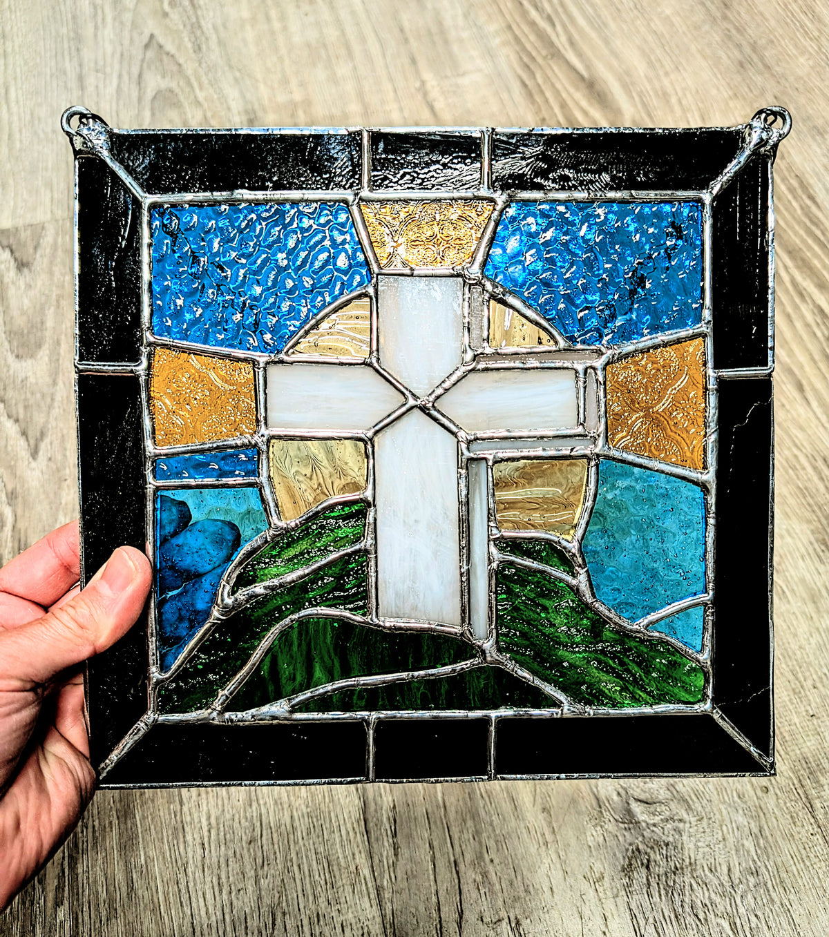 Stained Glass Cross on Mount Panel (10W x 10H)