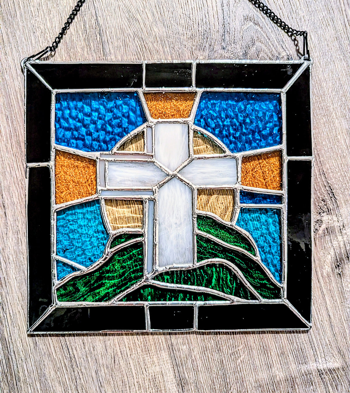 Stained Glass Cross on Mount Panel (10W x 10H)